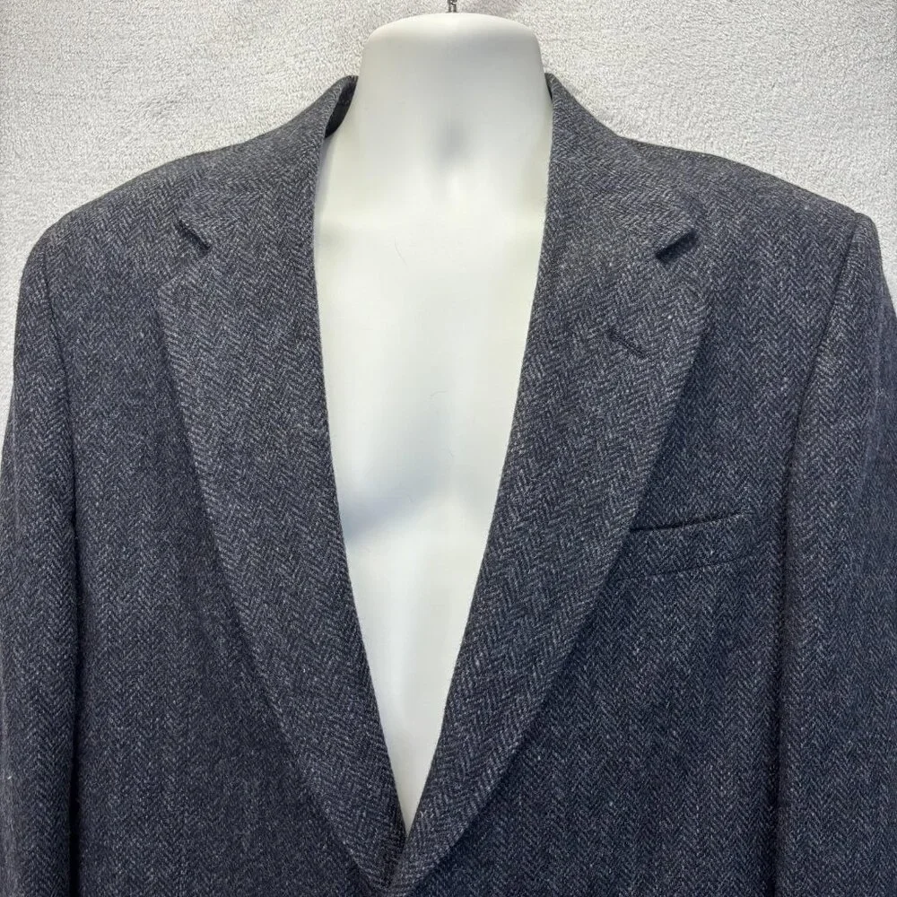 Vintage 100% Shetland Wool Tweed Blazer Jacket Mens 42L‎ Gray Blue Herringbone